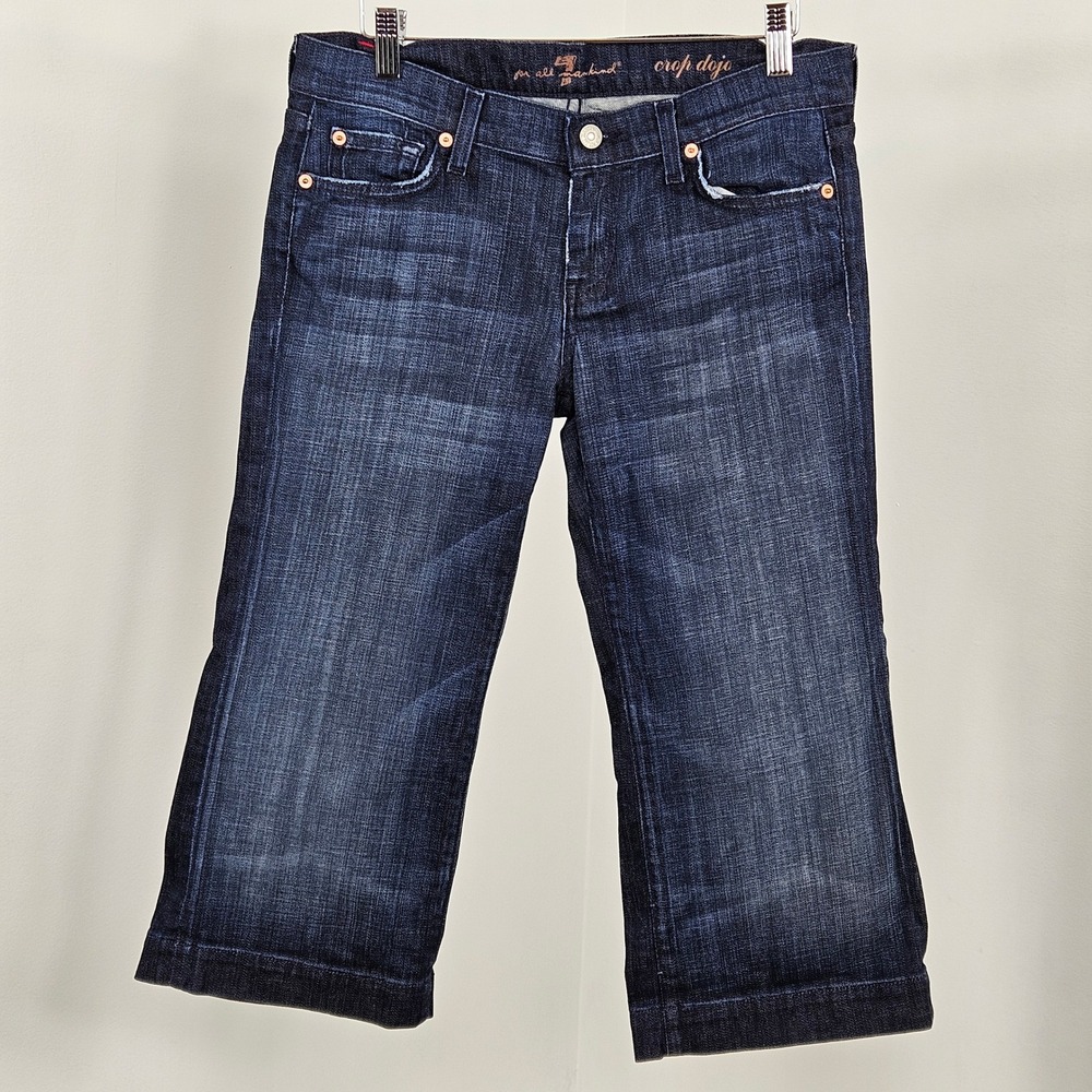 7 For All Mankind Crop Dojo Women 28 (31) Dark Wash Flare Capri Jeans